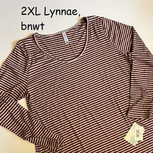 2XL Lularoe Lynnae long-sleeved top, red and grey stripes, waffle knit